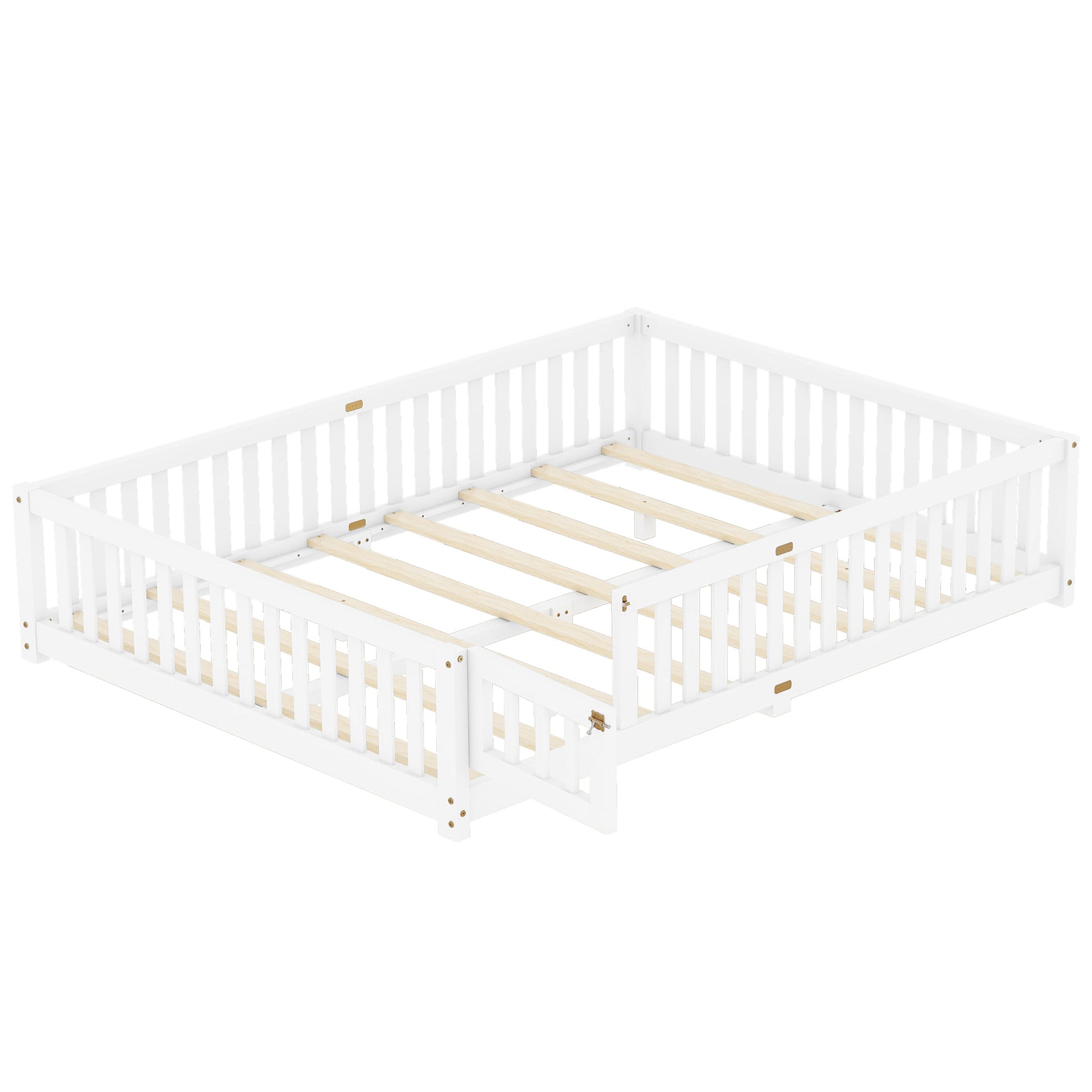 Queen Size Bed Floor Bed With Safety Guardrails And Door For Kids, White Expect Arrival Date 2024.7.26 , Old Sku W158090696 Queen White Pine