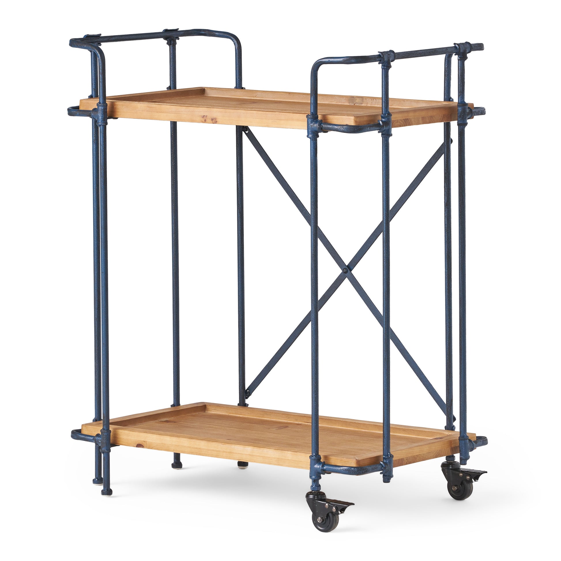 Eden Plummers Pipe Bar Cart Blue Brown Wood Metal