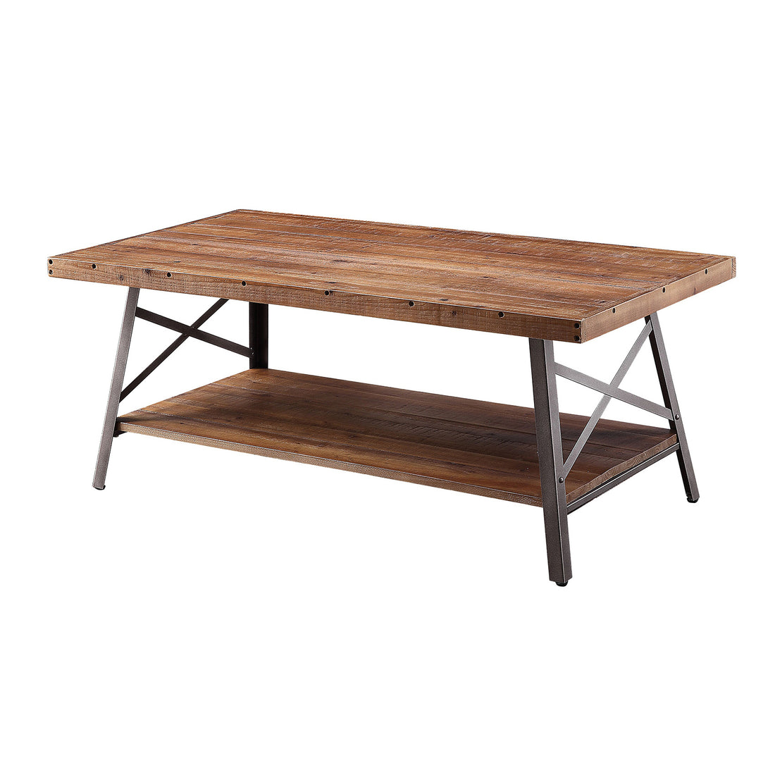 Weathered Oak And Sandy Black Storage Coffee Table Oak Primary Living Space Rustic Pine Shelves Wood Metal