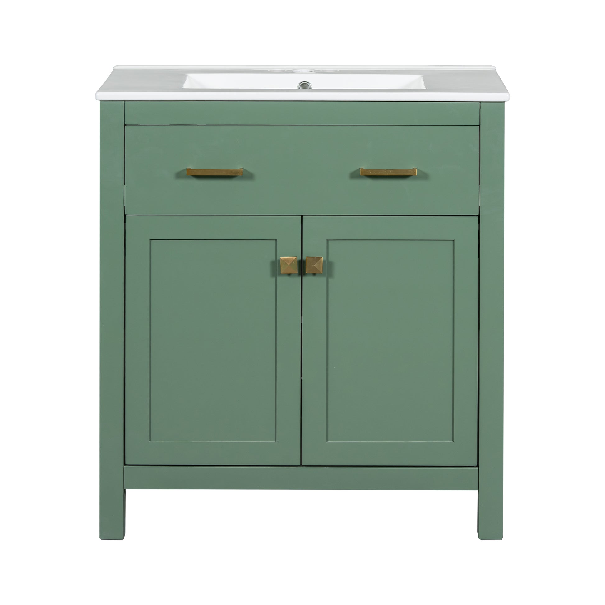 30 Inch Bathroom Vanity With Ceramic Sink, Modern Green Single Bathroom Cabinet With 2 Doors And A Shelf, Soft Close Doors Green Bathroom Solid Wood Mdf