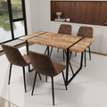 Mdf Dark Wood Dining Table And Modern Dining Chair 4 Piece Set, Medieval Wooden Kitchen Dining Table Set, Rectangular Metal Base, Dining Table And Suede Chair Wood Mdf