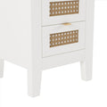 Wooden Nightstands Set Of 2 With Rattan Woven Surfaces And Three Drawers, Exquisite Elegance With Natural Storage Solutions For Bedroom, White White Particle Board