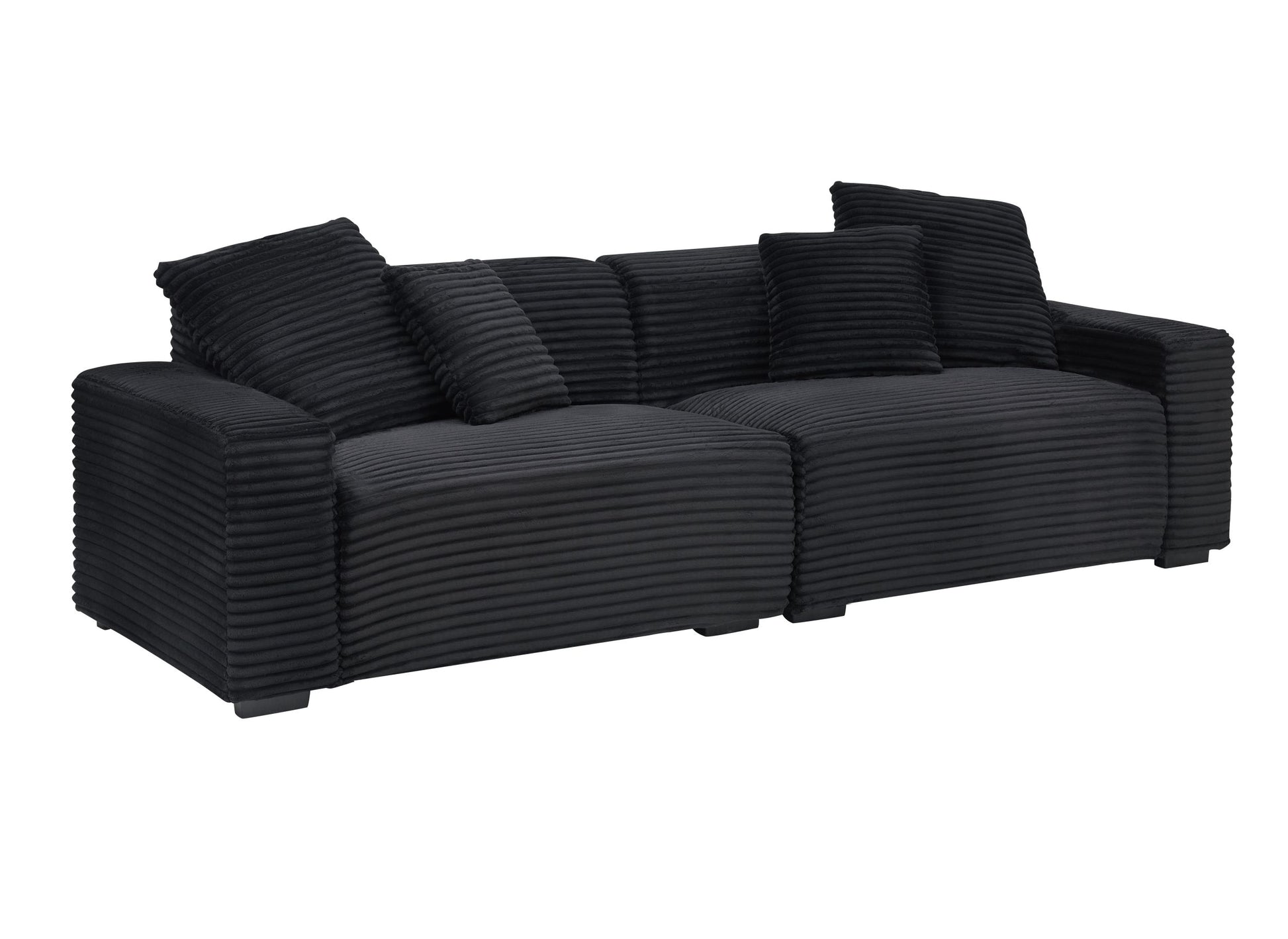 104.72 Inch 4 Seat Large Sofa With 4 Throw Pillows, Living Room Sofa In Black Corduroy Fabric Comfort Black Corduroy 3 Seat