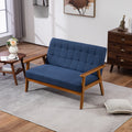 Coolmore Mid Century Modern Solid Loveseat Sofa Upholstered Linen Loveseat, 2 Seat Upholstered Loveseat Sofa Modern Couch Navy Linen 2 Seat