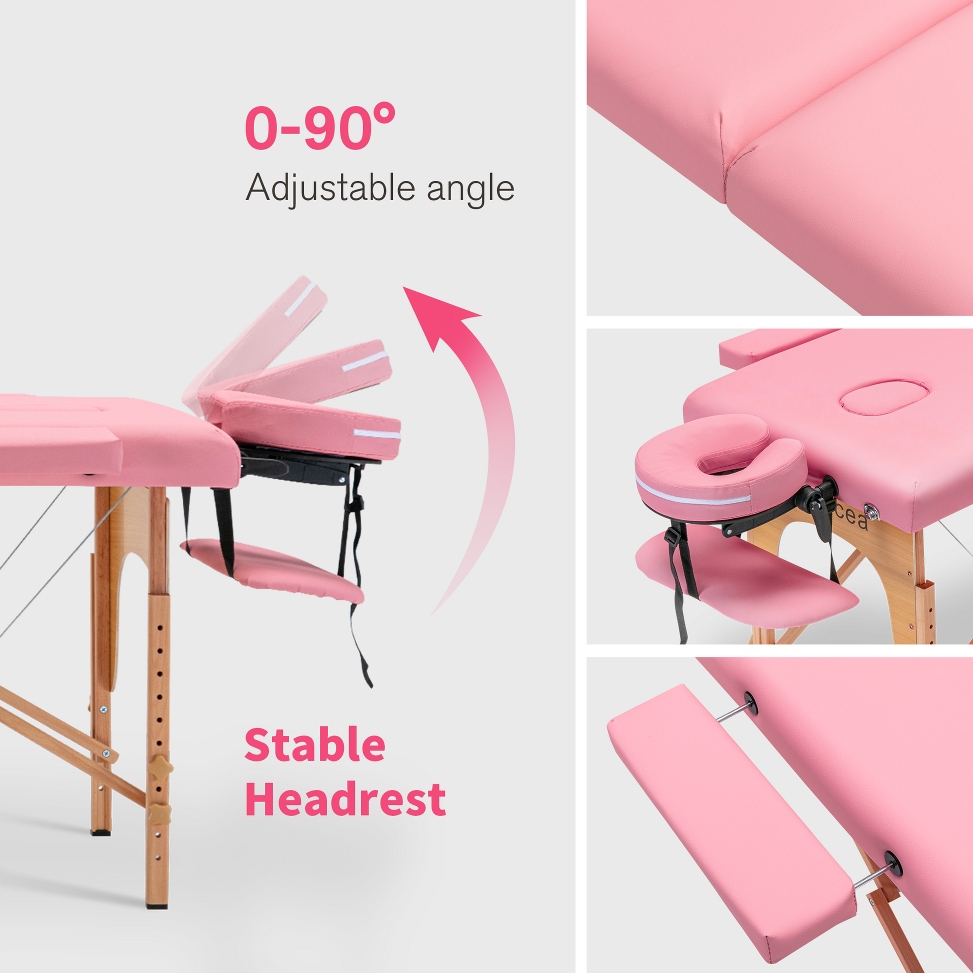 Massage Table Portable Massage Bed Lash Bed With Carrying Case Spa Table Height Adjustable, Salon Bed Face Cradle Bed Pink Faux Leather