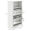 Homcom Shoe Storage Cabinet With Open Compartment And 2 Flip Drawers White Mdf