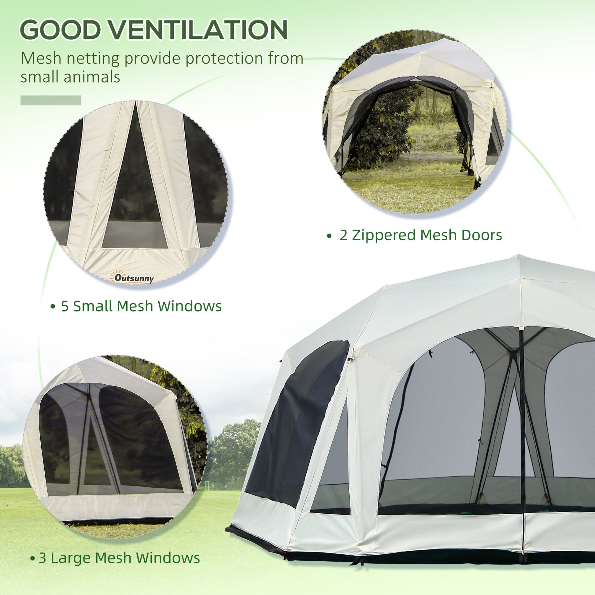 Outsunny 20 Person Camping Tent, Outdoor Cabin Tent Tent With 2 Doors, Screen Room, Family Dome Tent For Hiking, Backpacking, Traveling, Easy Set Up, Cream Cream White Steel