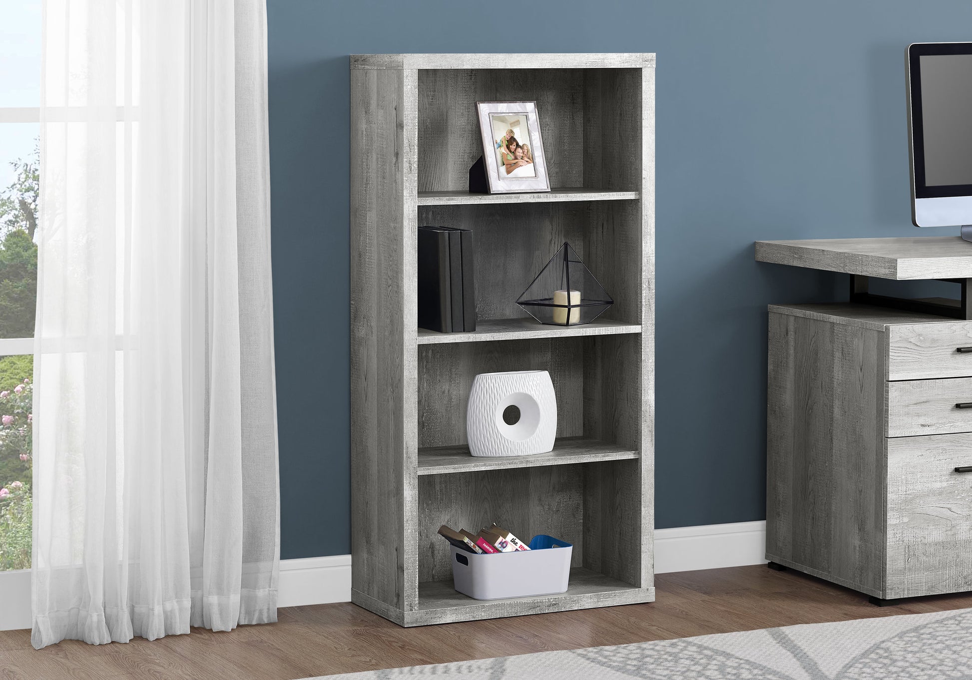 Bookshelf, Bookcase, Etagere, 5 Tier, 48"H, Office, Bedroom, Grey Laminate, Contemporary, Modern Grey Particle Board