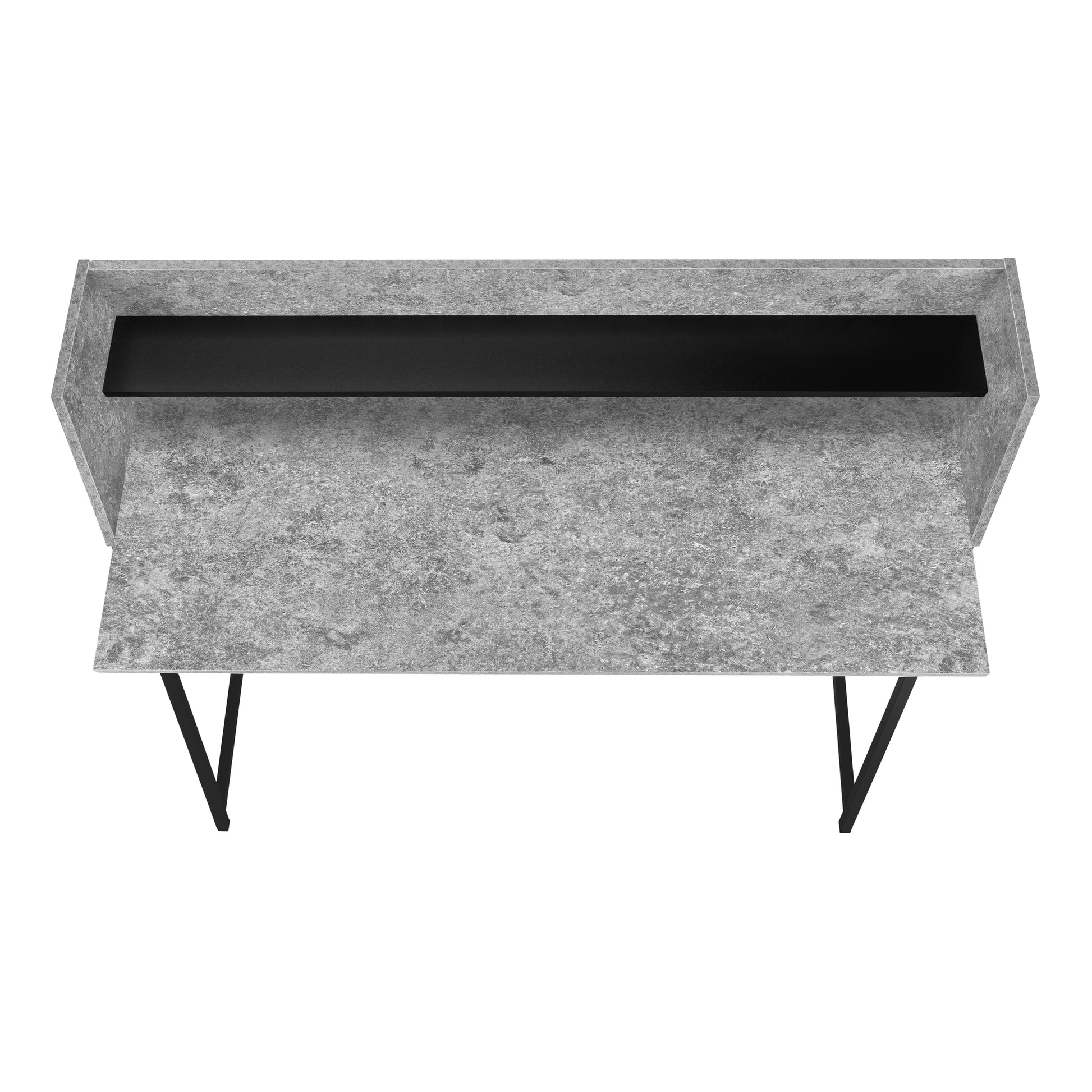 Computer Desk, Home Office, Laptop, Storage Shelves, 48"L, Work, Grey Stone Look Laminate, Black Metal, Contemporary, Modern Grey Particle Board