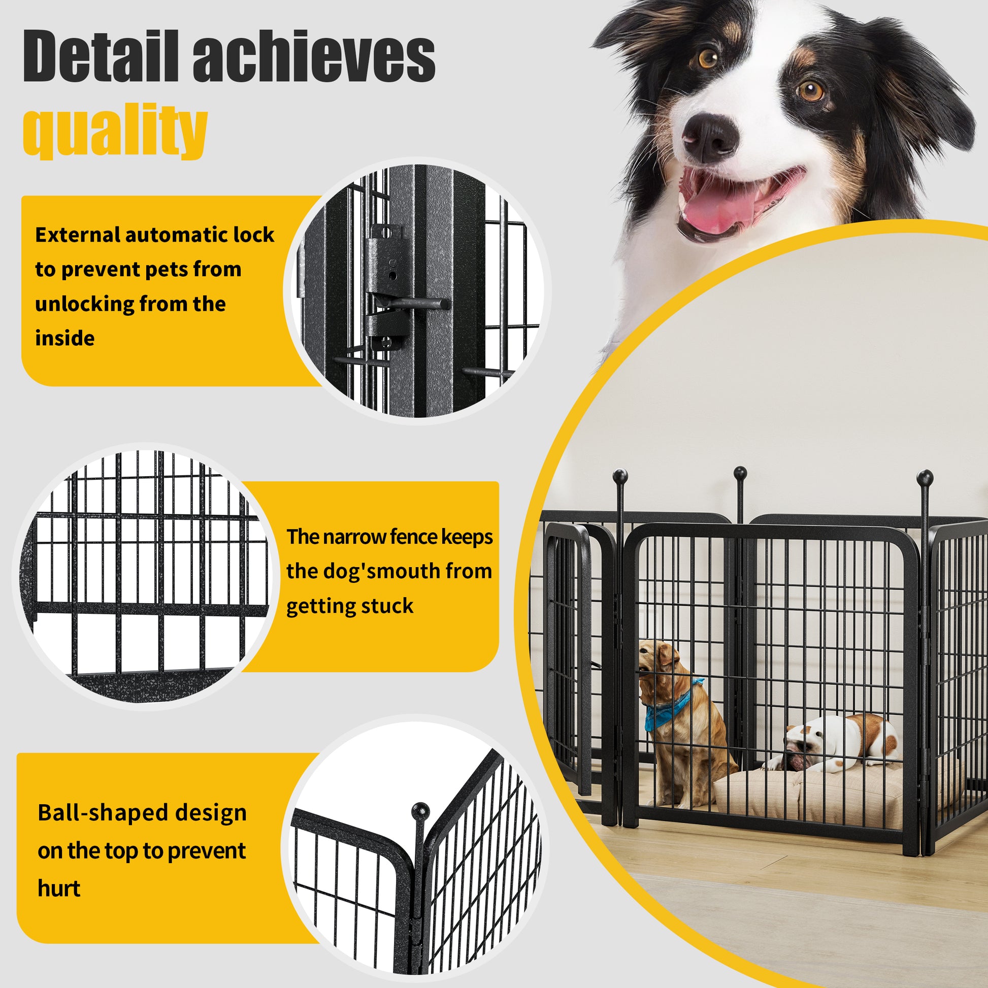 Dog Playpen 8 Panels 24" Height Heavy Duty Dog Fence Puppy Pen For Large Medium Small Dogs Indoor Outdoor Foldable Pet Exercise Pen Black Iron