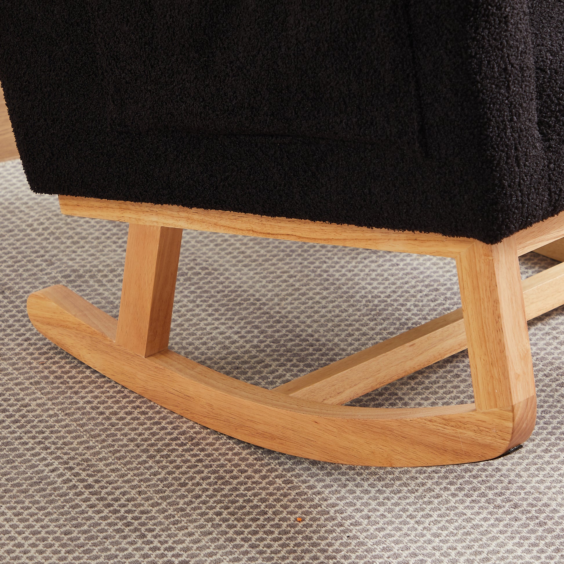 27.2"W Modern Accent High Backrest Living Room Lounge Arm Rocking Chair, Two Side Pocket Black Foam Fabric