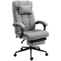 Vinsetto Executive Linen Feel Fabric Office Chair High Back Swivel Task Chair With Adjustable Height Upholstered Retractable Footrest, Headrest And Padded Armrest, Light Grey Grey Polyvinyl Chloride