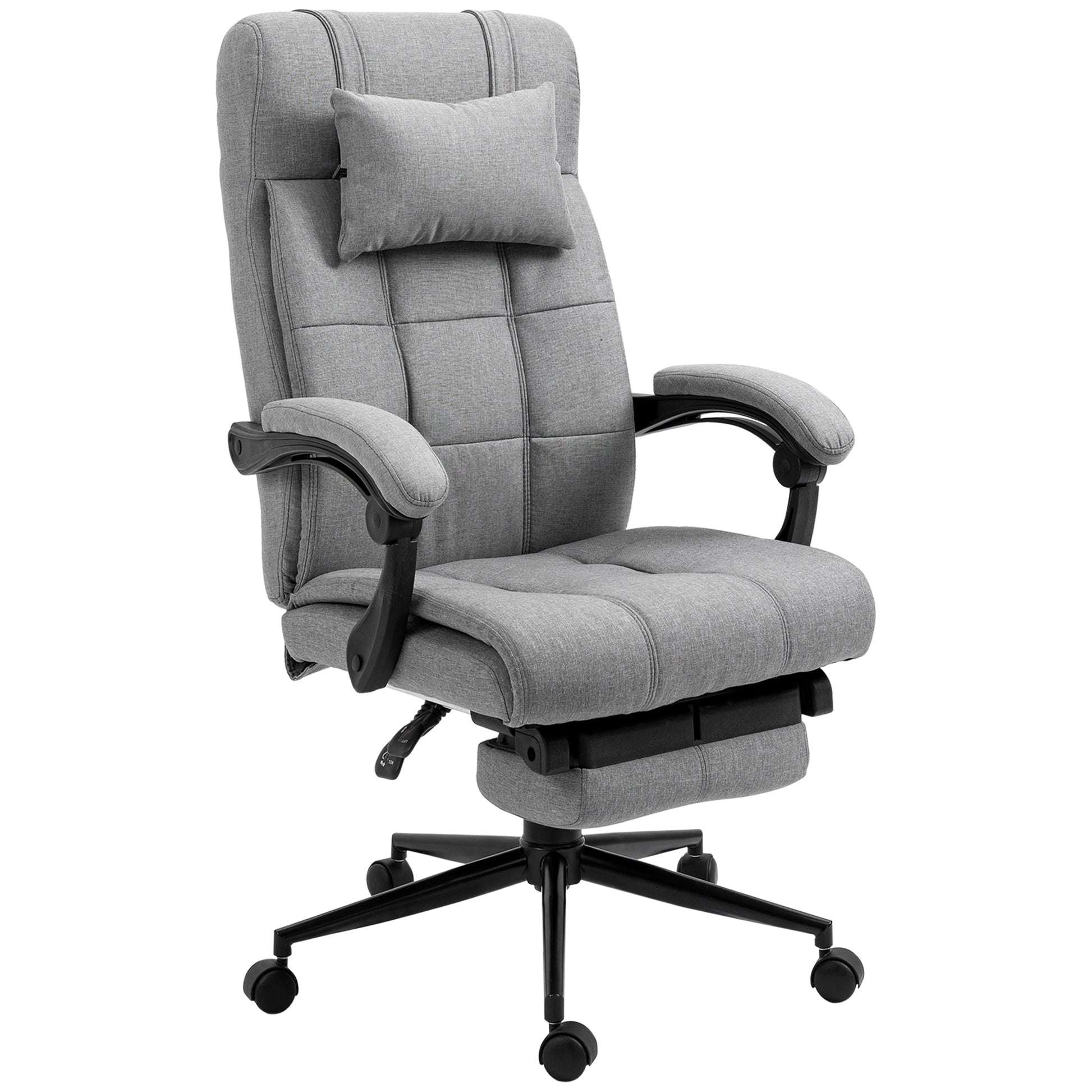 Vinsetto Executive Linen Feel Fabric Office Chair High Back Swivel Task Chair With Adjustable Height Upholstered Retractable Footrest, Headrest And Padded Armrest, Light Grey Grey Polyvinyl Chloride