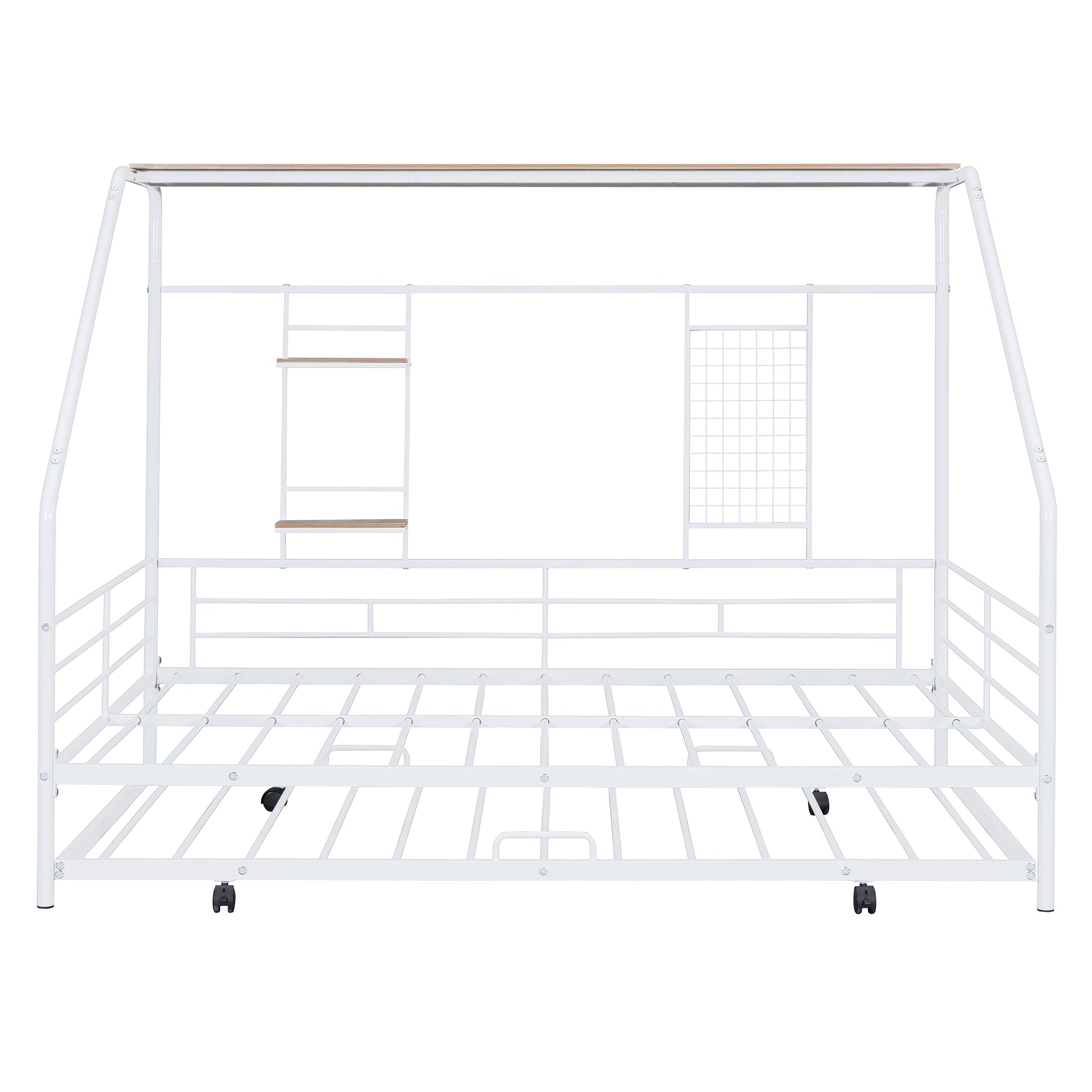 Full Size Metal House Bed With Trundle, White Full White Metal