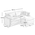 Corduroy Two Seater Sofa With 1 Footrest, L Shaped 2 Seater Sofa With Ottoman For Small Living Spaces, Grey Corduroy Sofa Grey Corduroy 2 Seat