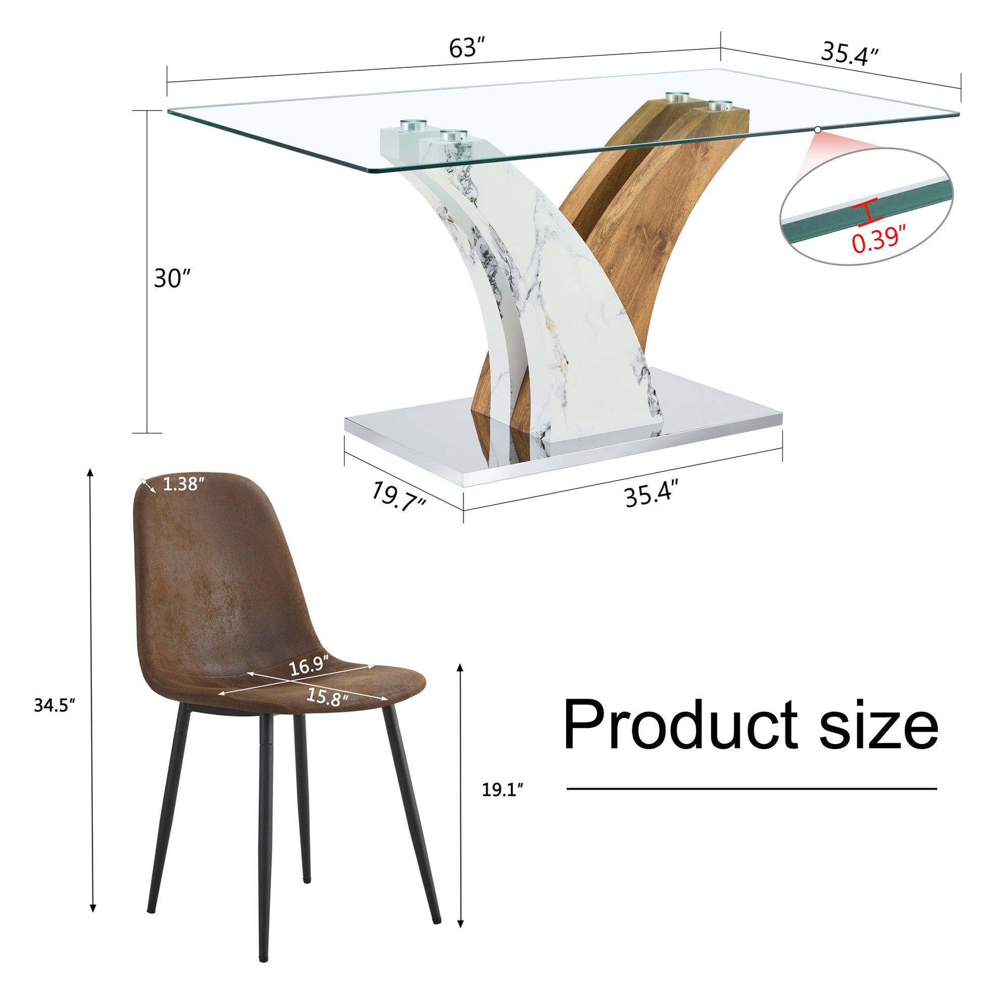 Table And Chair Set.Modern Dining Table, Tempered Glass Countertop With Artistic Mdf Legs.Paried With 6 Brown Chairs With Soft Linen Fabric Cushions And Black Metal Legs.Suitable For Various Styles. Black Brown,Transparent Seats 6 Mdf Metal