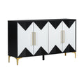 Unique Features Of A Four Door Cabinet With Two Tone Triangular Pattern Doors, Suitable For Entryway, Hallway, Living Room 3 4 Spaces Black White Primary Living Space Adjustable Shelves Artsy,Contemporary Mdf