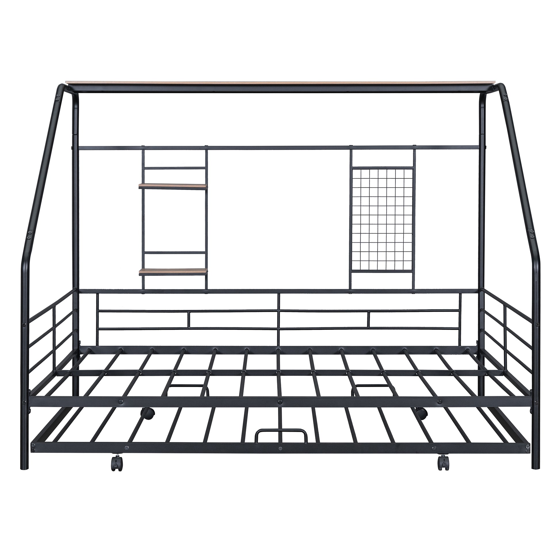 Full Size Metal House Bed With Trundle, Black Full Black Metal