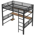 Full Size Metal Loft Bed Frame With Storage Shelf And Led Light,Iron Mesh,Black Expected Arrival Time:10.10 Black Metal