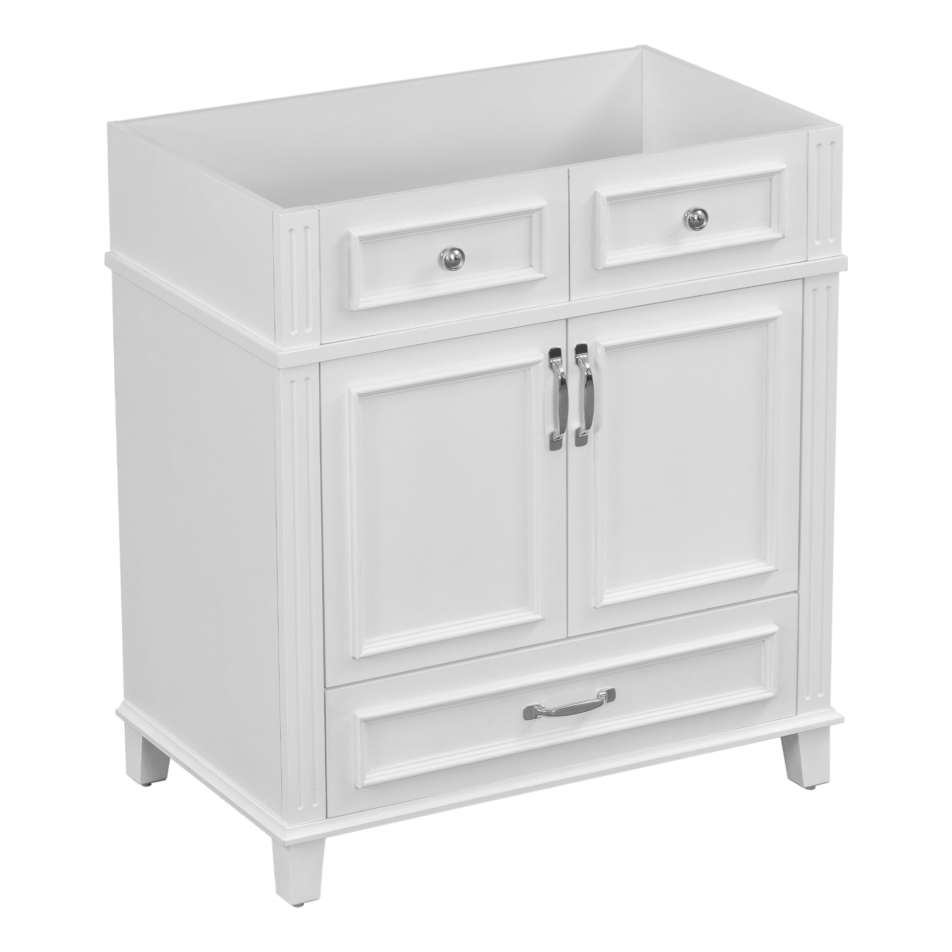 30'' Bathroom Vanity Without Top,Solid Wood Frame Bathroom Storage Cabinet With Soft Closing Doors,Frame Bathroom Storage Cabinet Only, Retro Style, White 1 White 2 Bathroom Freestanding Modern Solid Wood Mdf Painted