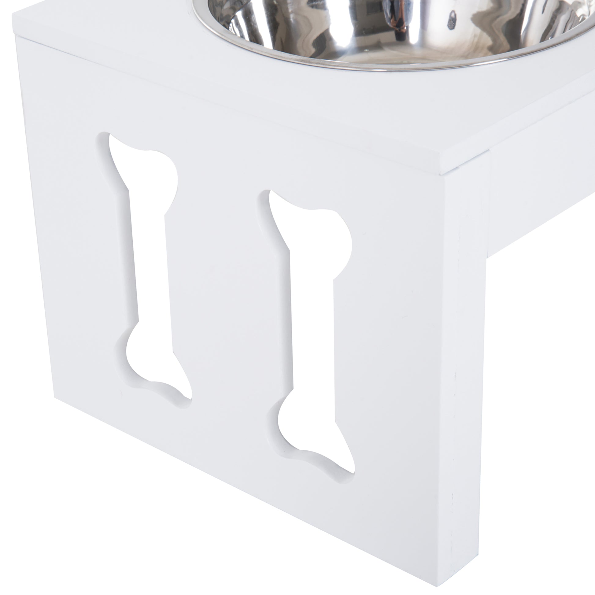 Pawhut 23" Modern Decorative Dog Bone Wooden Heavy Duty Pet Food Bowl Elevated Feeding Station White White Mdf