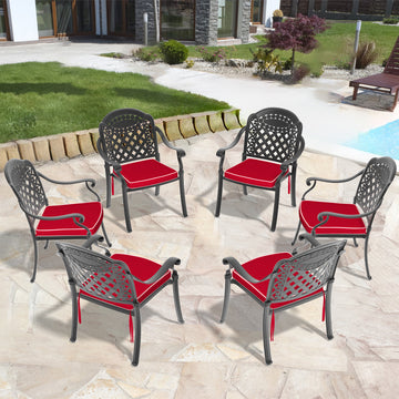 Cast Aluminum Patio Dining Chair 6Pcs With Black Frame And Cushions In Random Colors Yes Dining Set Black Rust Resistant Frame Water Resistant Cushion Garden & Outdoor Complete Patio Sets Aluminium
