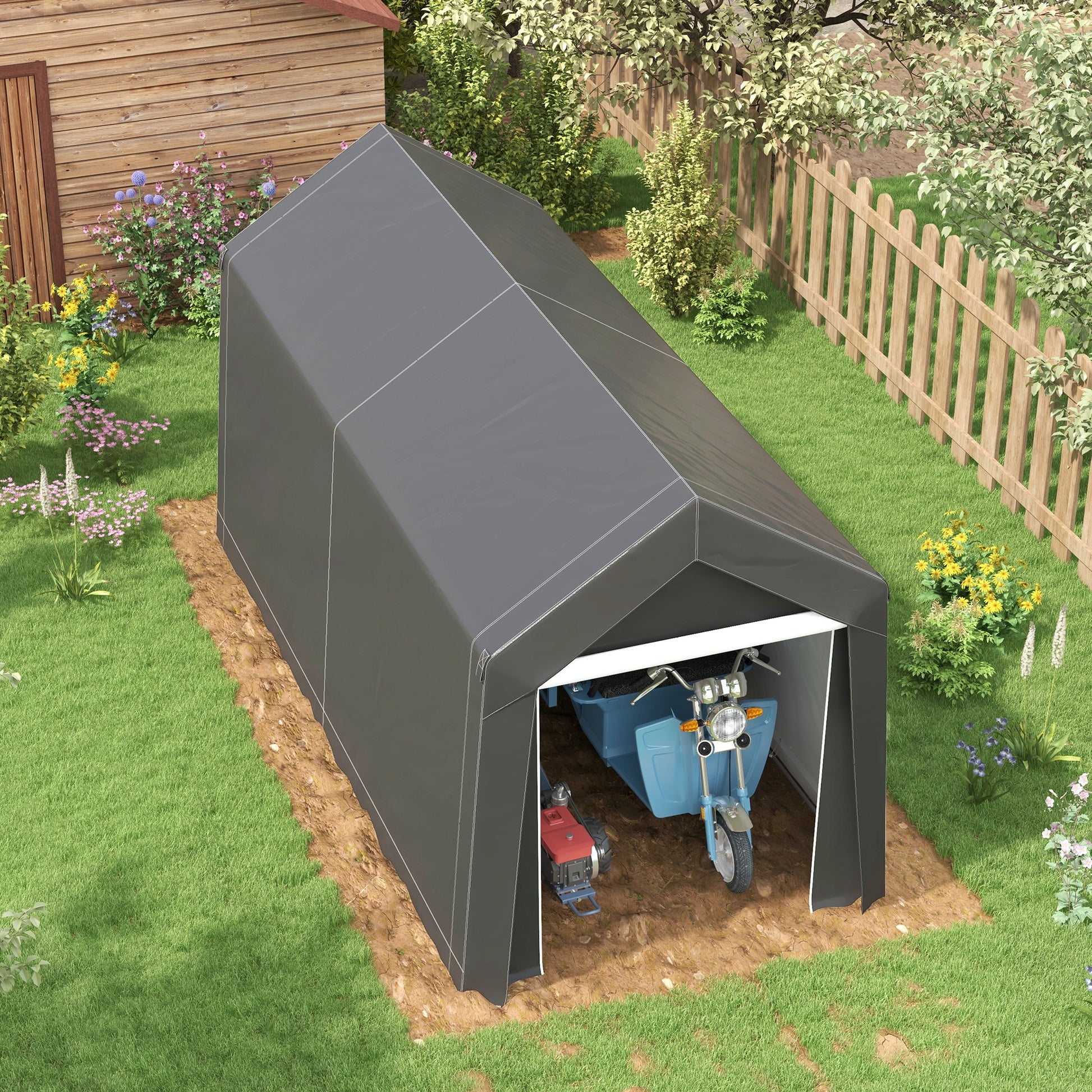 Outsunny 7' X 12' Garden Storage Tent, Heavy Duty Outdoor Shed, Waterp