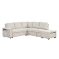 L Shaped Padded Modular Sofa With Storage Space, Usb Ports, And Cup Holders On The Armrests, Suitable For Living Rooms, Offices, And Apartments. Beige Wood Polyester 5 Seat