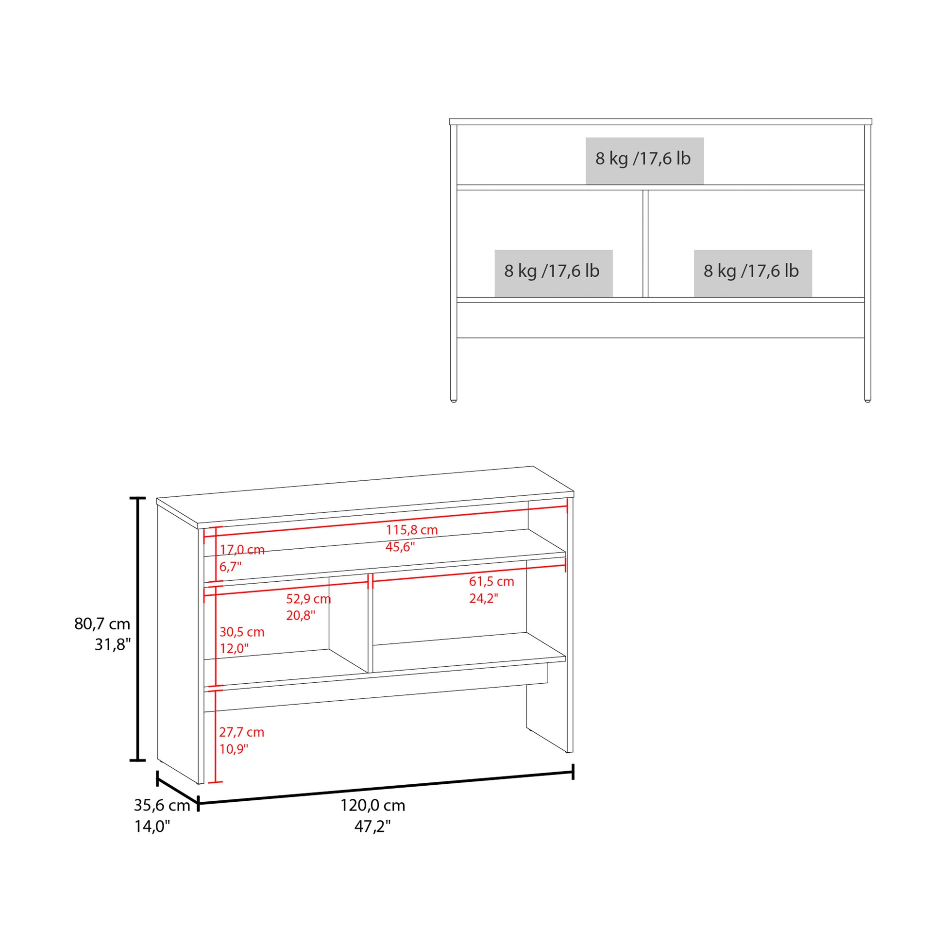 Bylas Console Table In Melamine With Two Doors Y Open Storage, White White Primary Living Space Particle Board Melamine