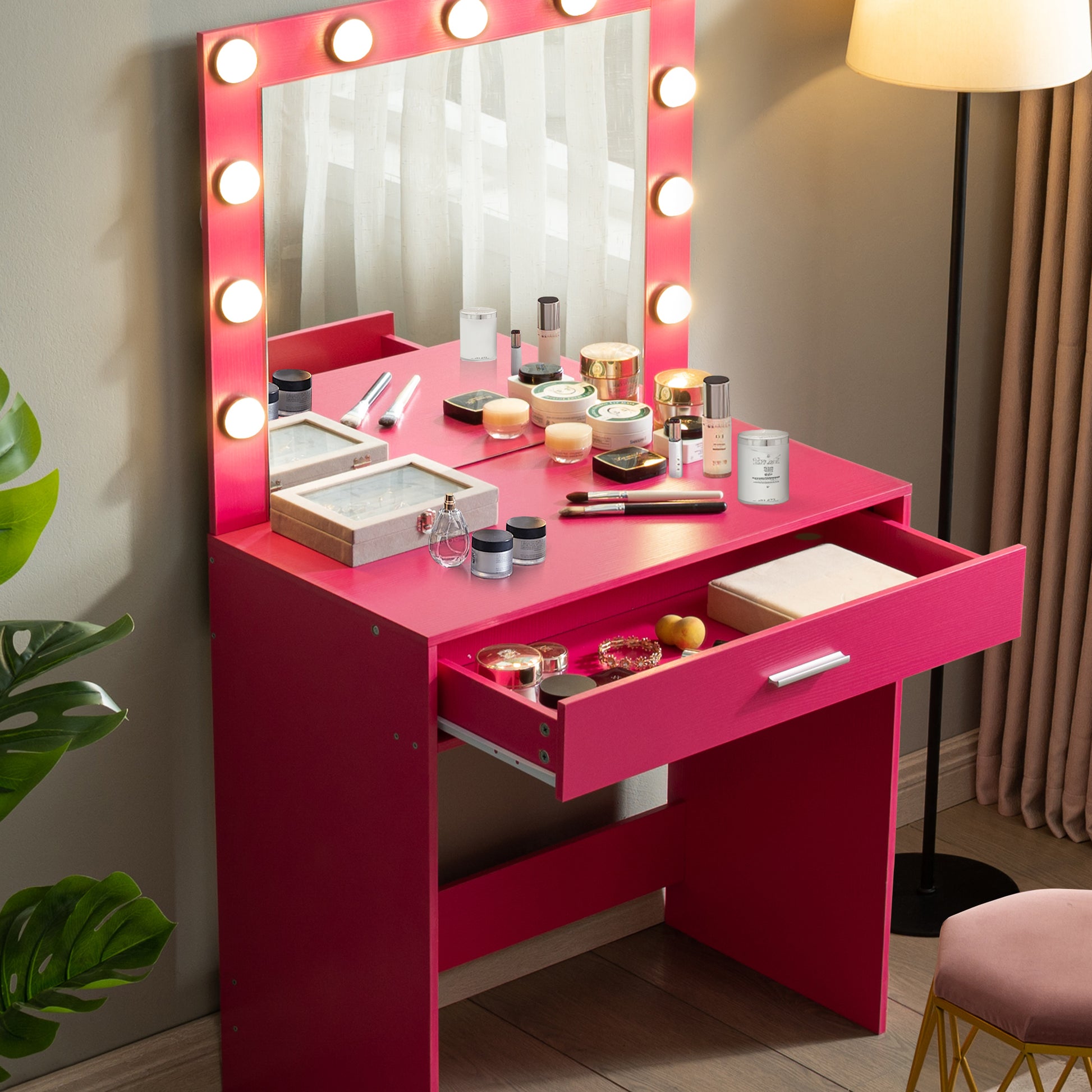 Vanity Desk With Mirror And Lights, Dressing Table With Large Drawer, Vanity Desk With Mirror And Lights, Dressing Table With Large Drawer,