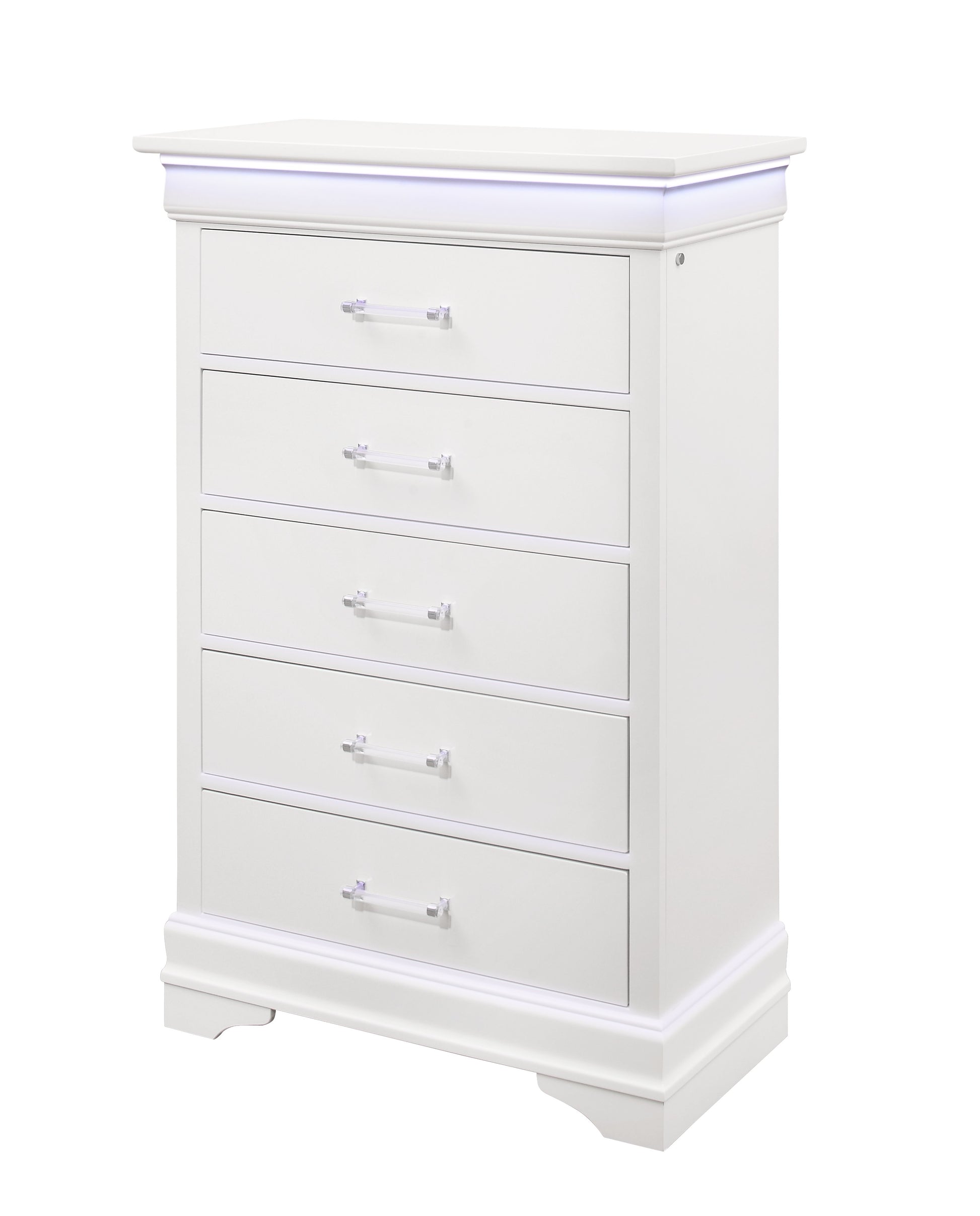 Charlston White Chest With Led White Solid Wood Mdf