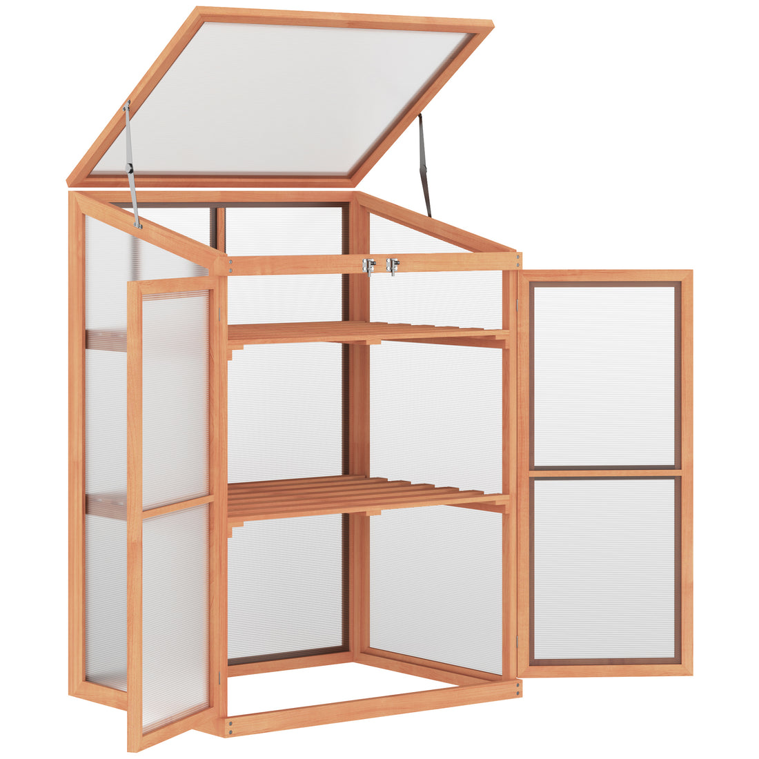 Outsunny Wooden Cold Frame Small Mini Greenhouse Cabinet For Outdoor And Indoor, 30" L X 24" W X 44" H, Natural Natural Wood Wood