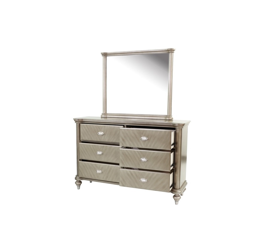 Luxury Antique Silver Champagne Finish Dresser W Mirror Storage Space Drawers Bedroom Furniture Antique Silver Bedroom Contemporary,Industrial,Modern,Transitional Rubberwood Solid Wood