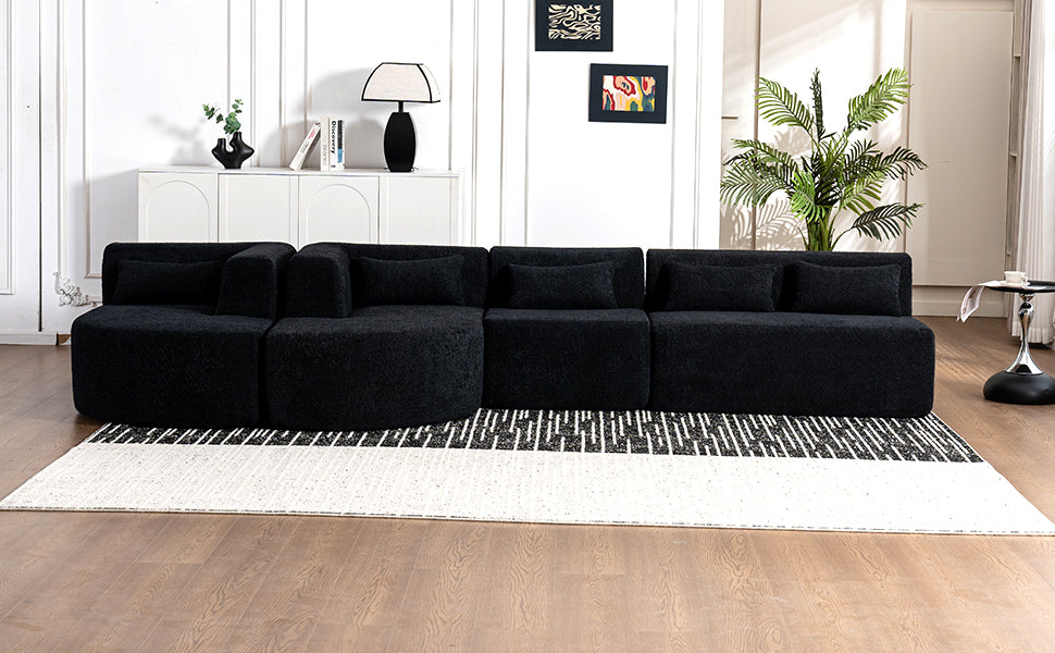 143.7" Upholstered Sofa Free Combined Sofa Couch With Two Chaise Lounge And Five Back Pillows For Living Room, Black Black Foam Polyester 5 Seat