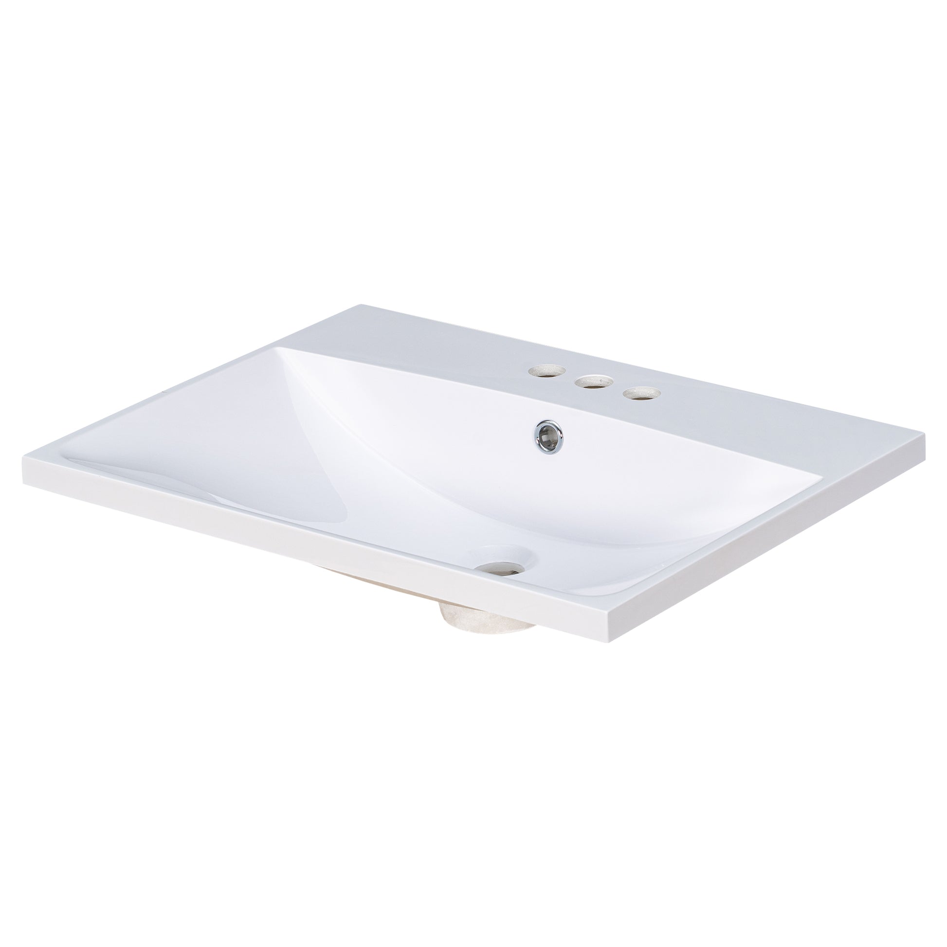 24" Single Bathroom Basin Sink, Vanity Top Only, 3 Faucet Holes, Resin White Bathroom Resin