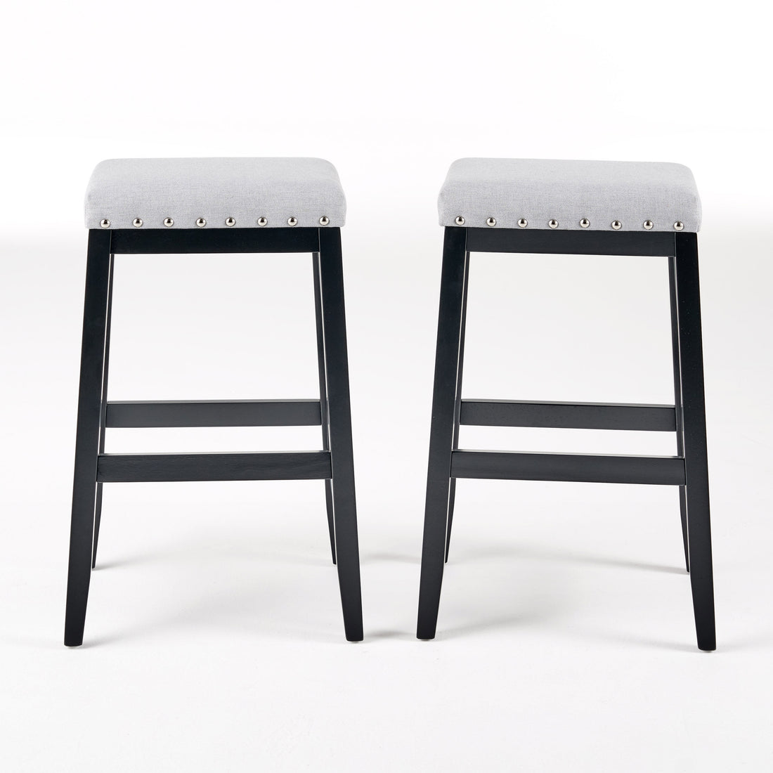 Saddle Barstool Light Grey Wood Fabric