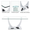 Table And Chair Set, Modern Dining Table, Tempered Glass Tabletop And Silver Colored Leg Table, Soft And Comfortable Dining Chair, Perfect For Dinner, Meetings, Home And Office Decor White Seats 6 Glass