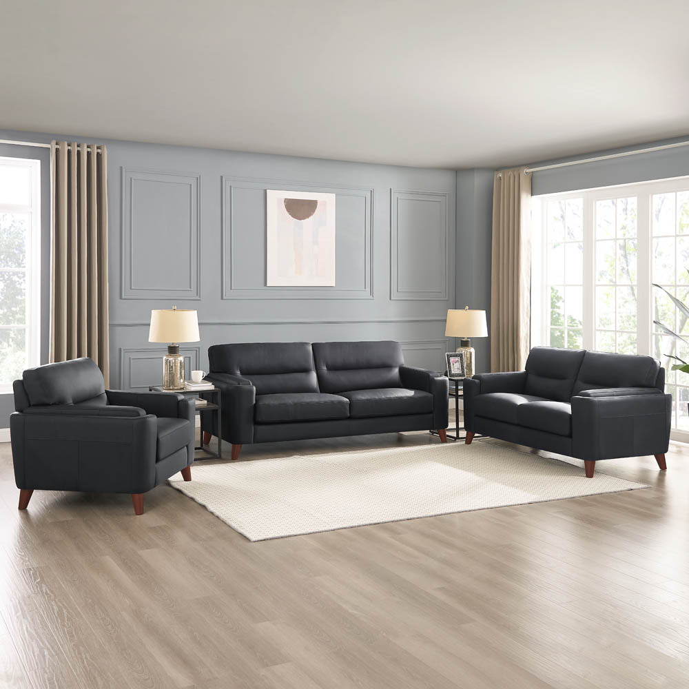 Elm Leather Sofa Black Down Filling Genuine Leather 2 Seat