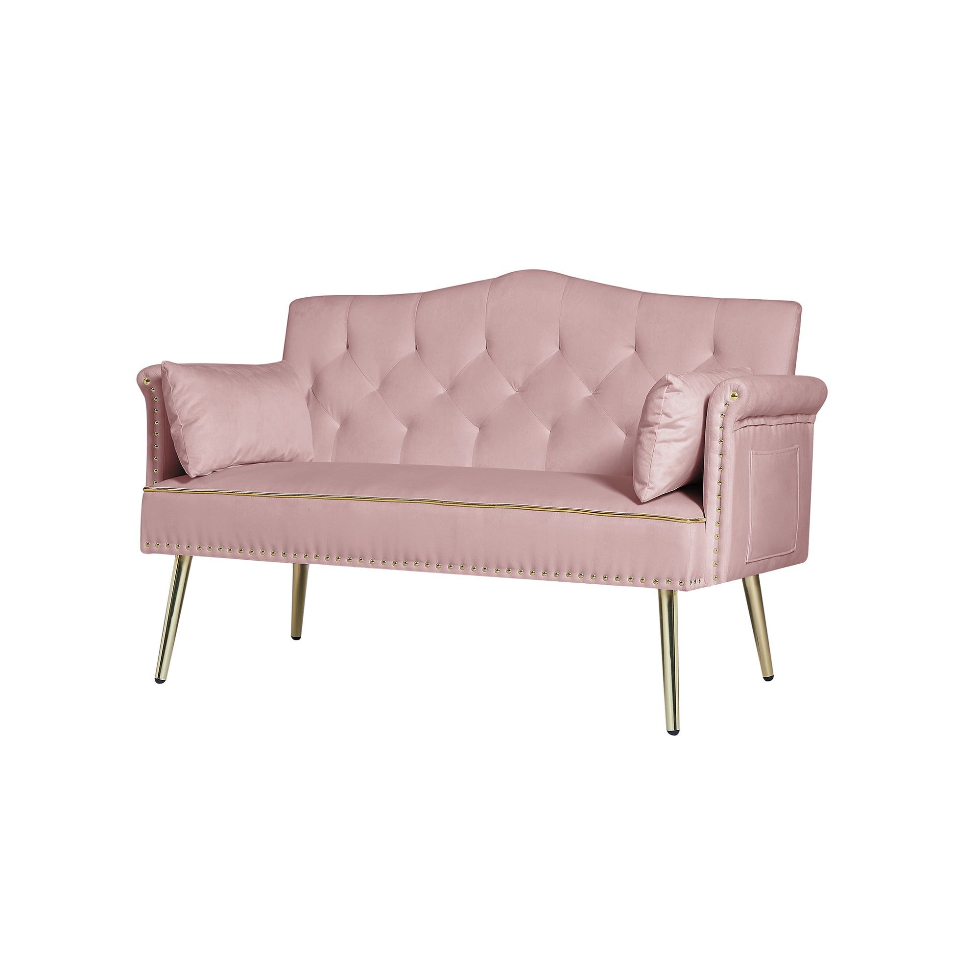 Pink 2 Seater Sofa Pink Wood Tufted Back Velvet 2 Seat