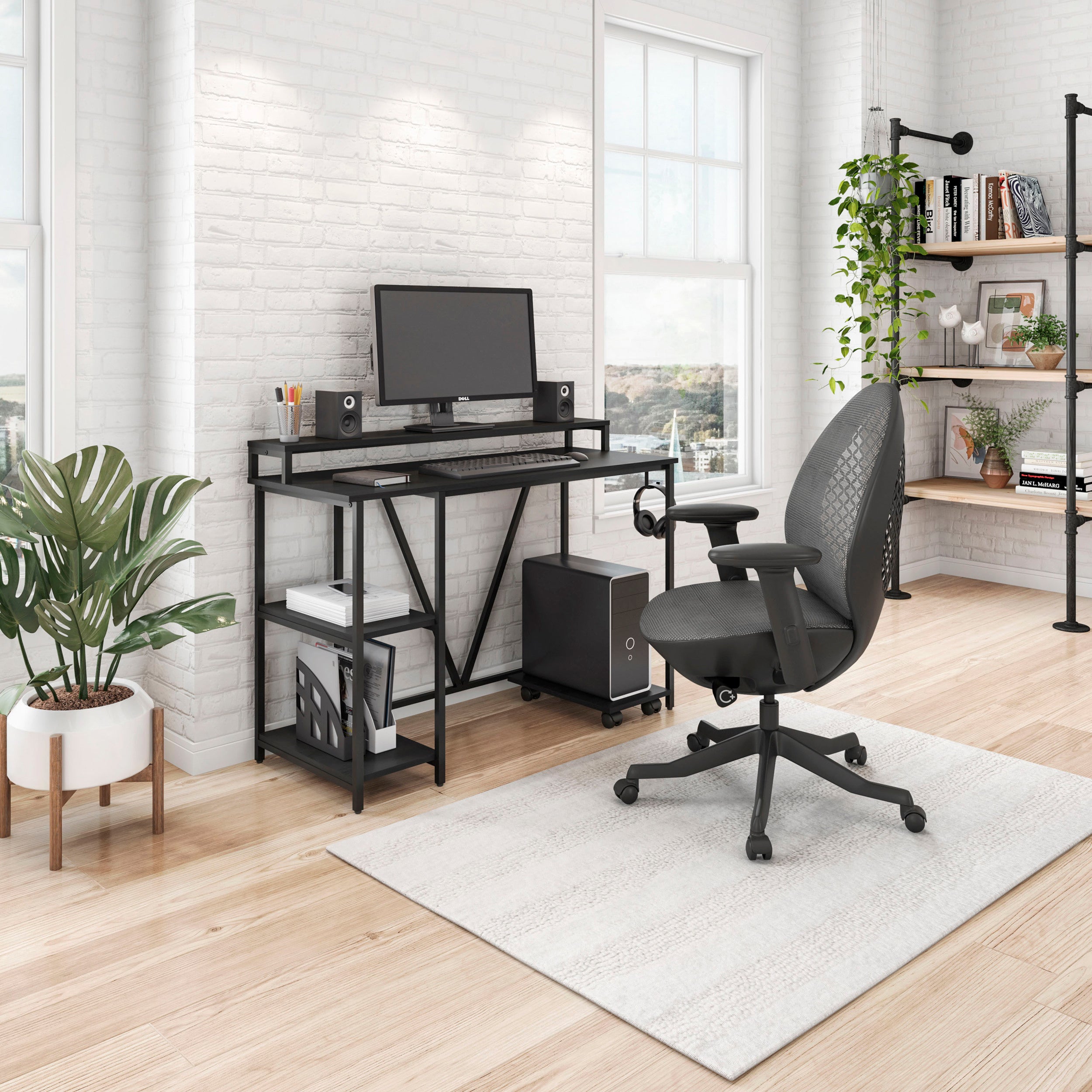 Techni Mobili Industrial Writing Desk, Black Black Computer Desk Offic