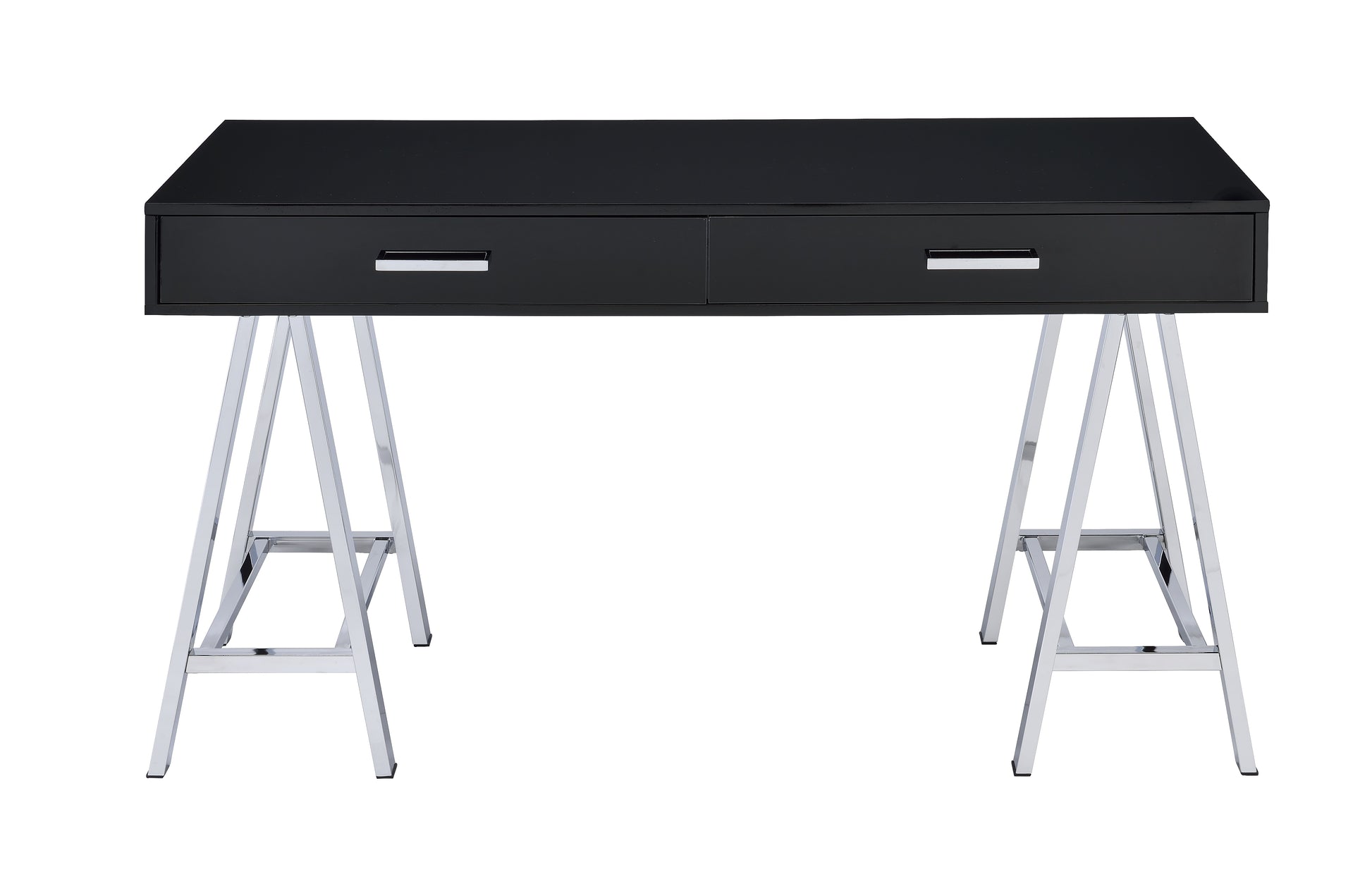 Black High Gloss And Chrome Writing Desk With Usb Port Black Silver Writting Desk Office Contemporary Rectangular Drawers Wood Metal