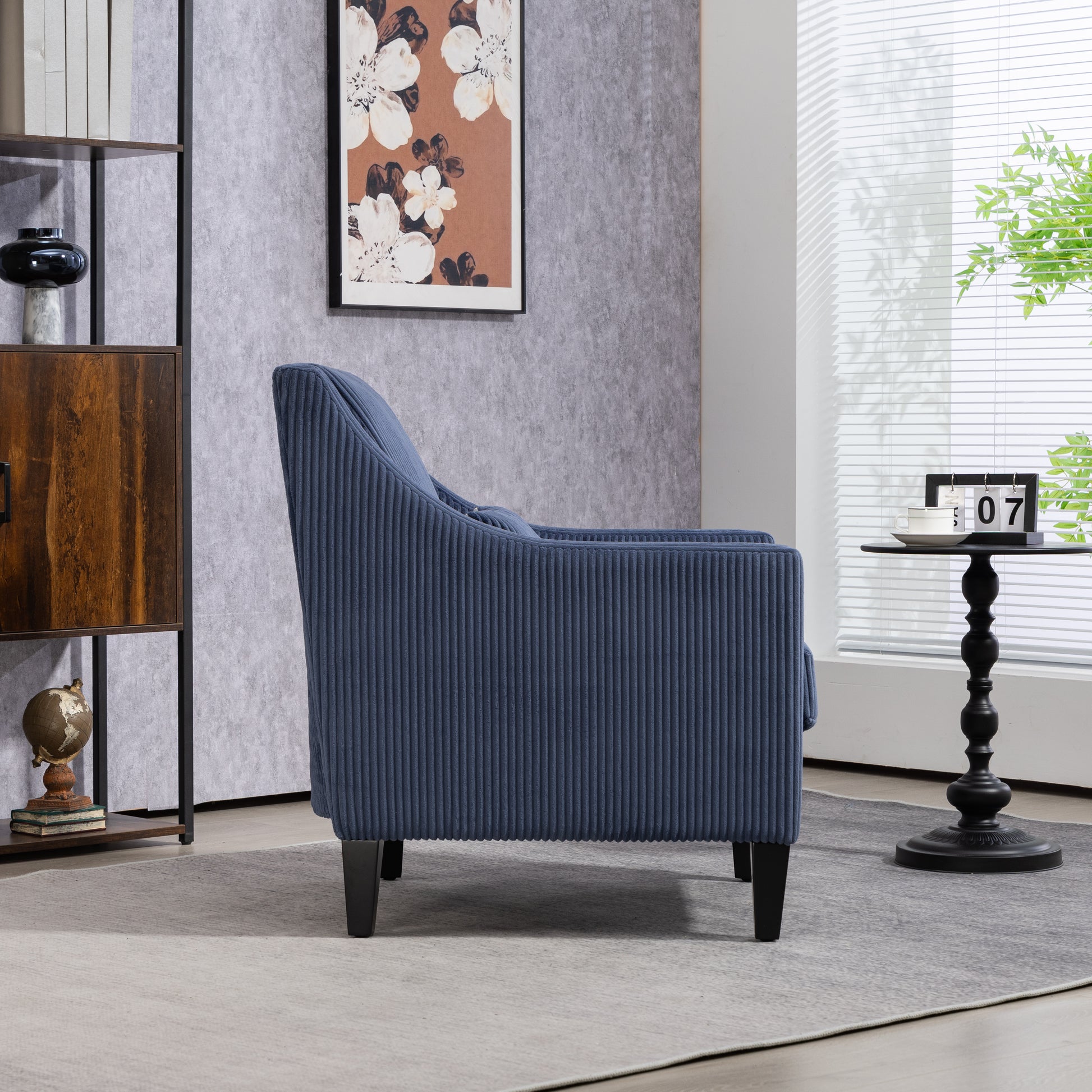 Coolmore Modern Accent Chair,Upholstered Armchair With Scooped Arms For Bedroom,Apartment,Studio,Office,Waiting Room Blue Corduroy Blue Primary Living Space Foam Corduroy