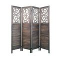 4 Panel Room Dividers, 6Ft Carved Wood Room Divider Partition Room Dividers Wall Wooden Carved Folding Privacy Screens Foldable Panel Wall Divider For Office Restaurant, Rustic Brown Rustic Brown Classic Wood