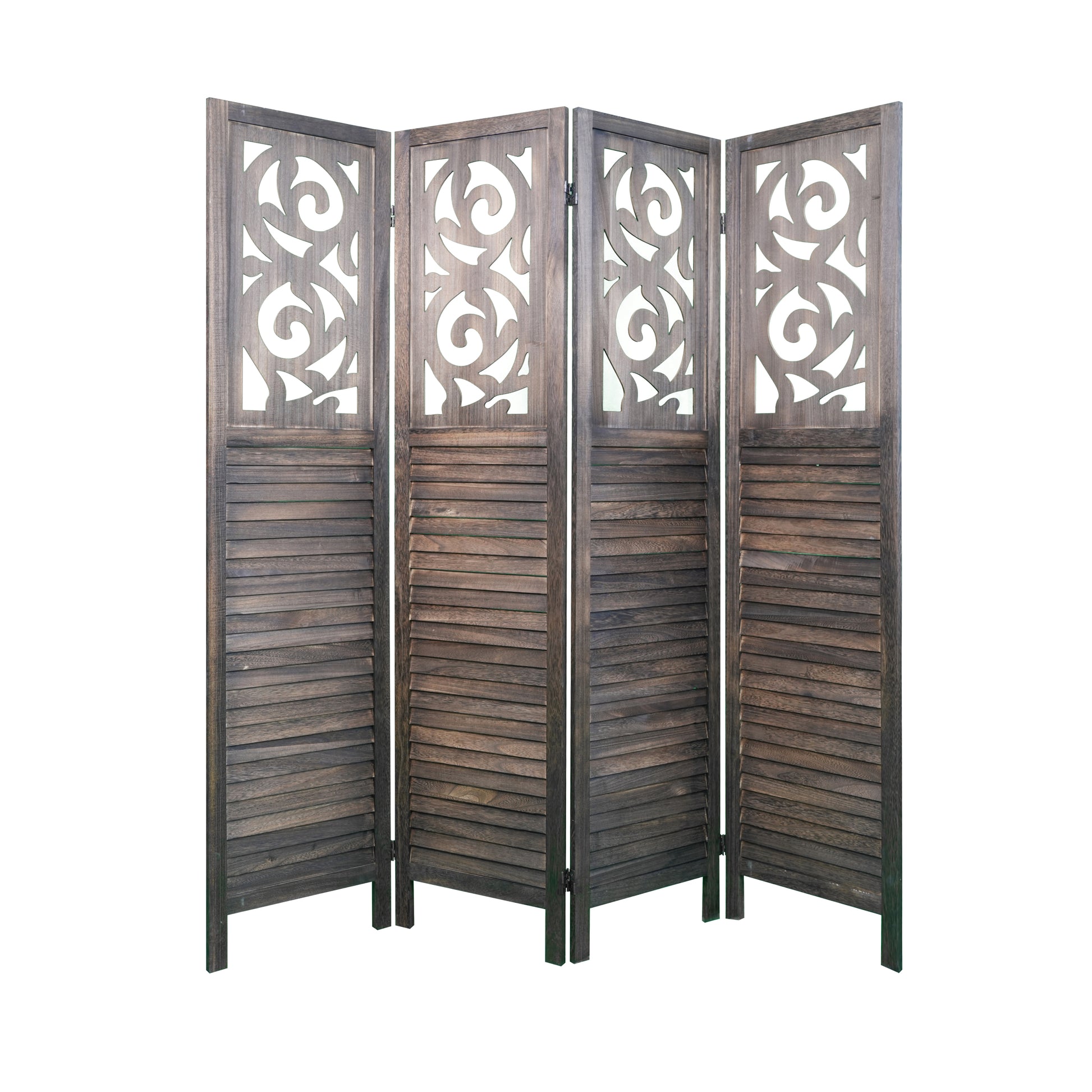 4 Panel Room Dividers, 6Ft Carved Wood Room Divider Partition Room Dividers Wall Wooden Carved Folding Privacy Screens Foldable Panel Wall Divider For Office Restaurant, Rustic Brown Rustic Brown Classic Wood