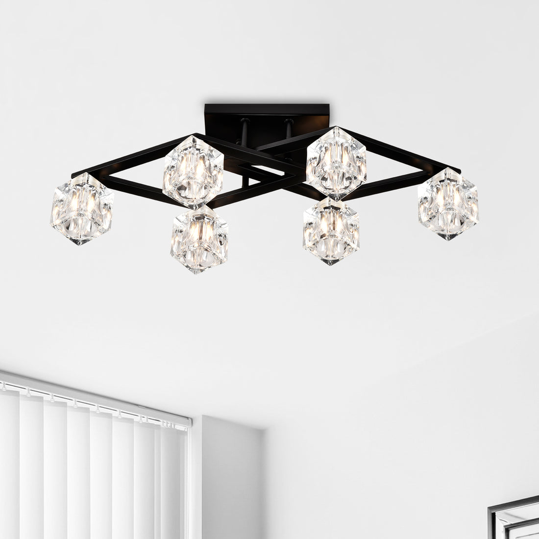 6 Light Crystal Ceiling Light For Dining Room, Modern Ceiling Lamp With Light Fixture For Farmhouse Entryway Living Room 6*G9 Bulbs Included Matte Black Ceiling Lights American