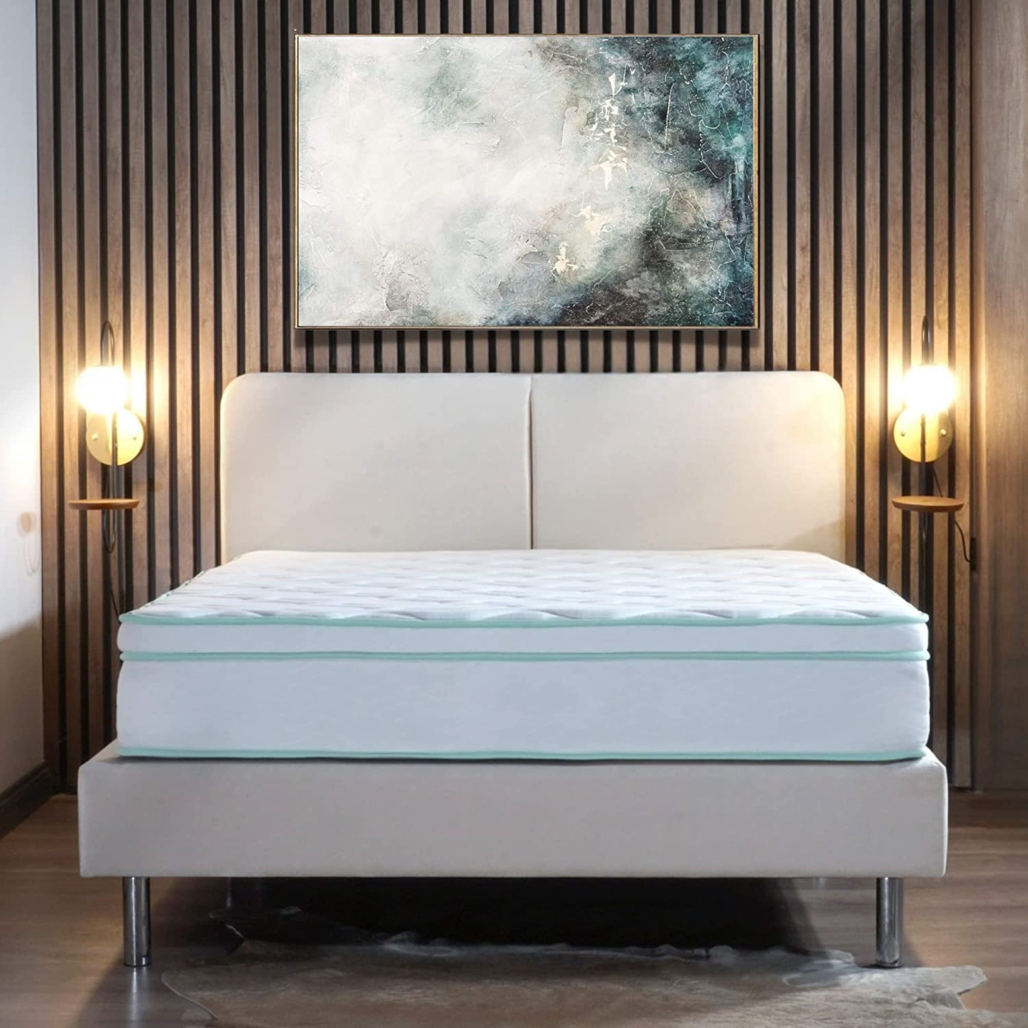 Twin Size 10 Inch Cool Gel Memory Foam Innerspring Hybrid Mattress White Green Foam Spring Twin