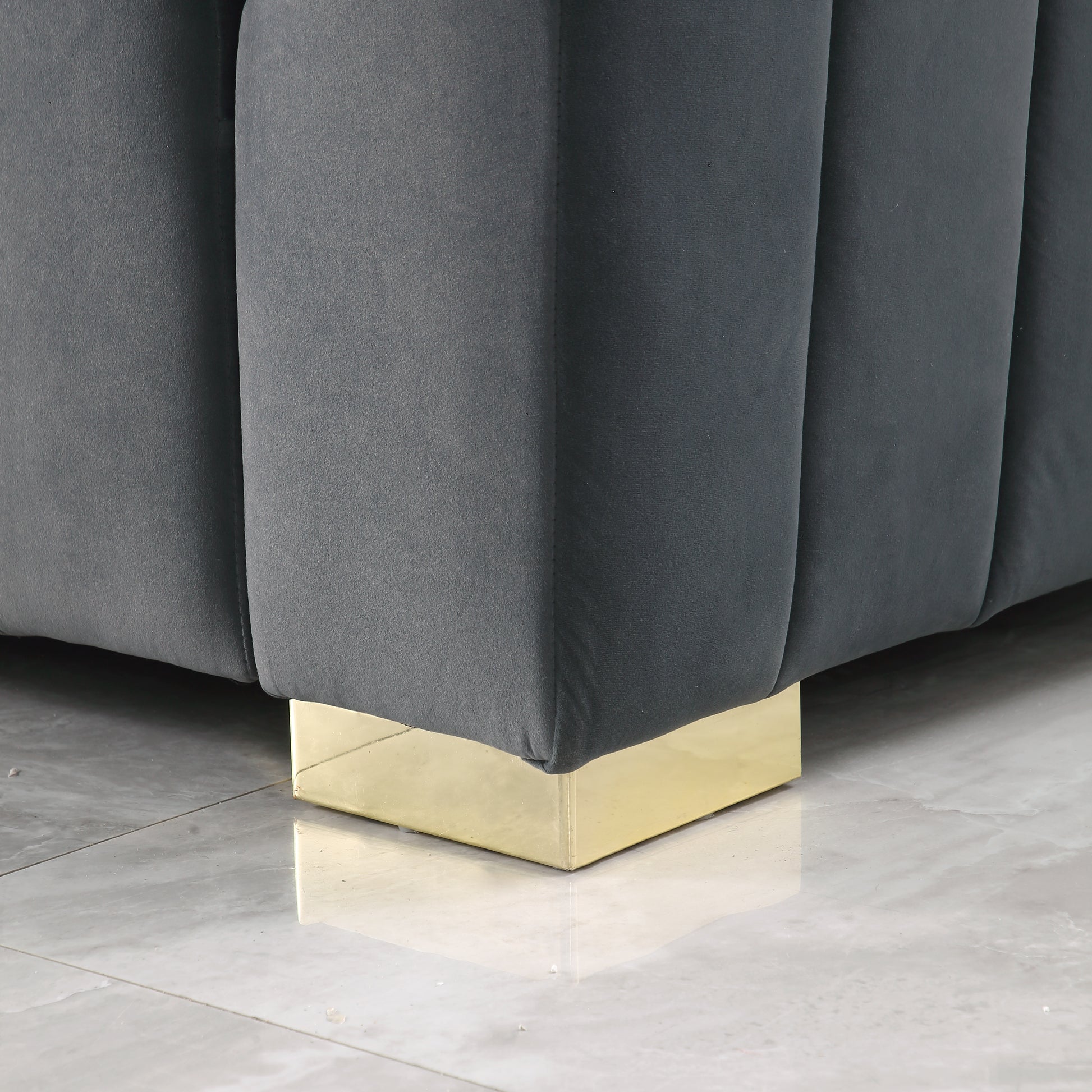 A Modern Channel Sofa Take On A Traditional Chesterfield,Grey Color,3 Seater Grey Velvet 3 Seat