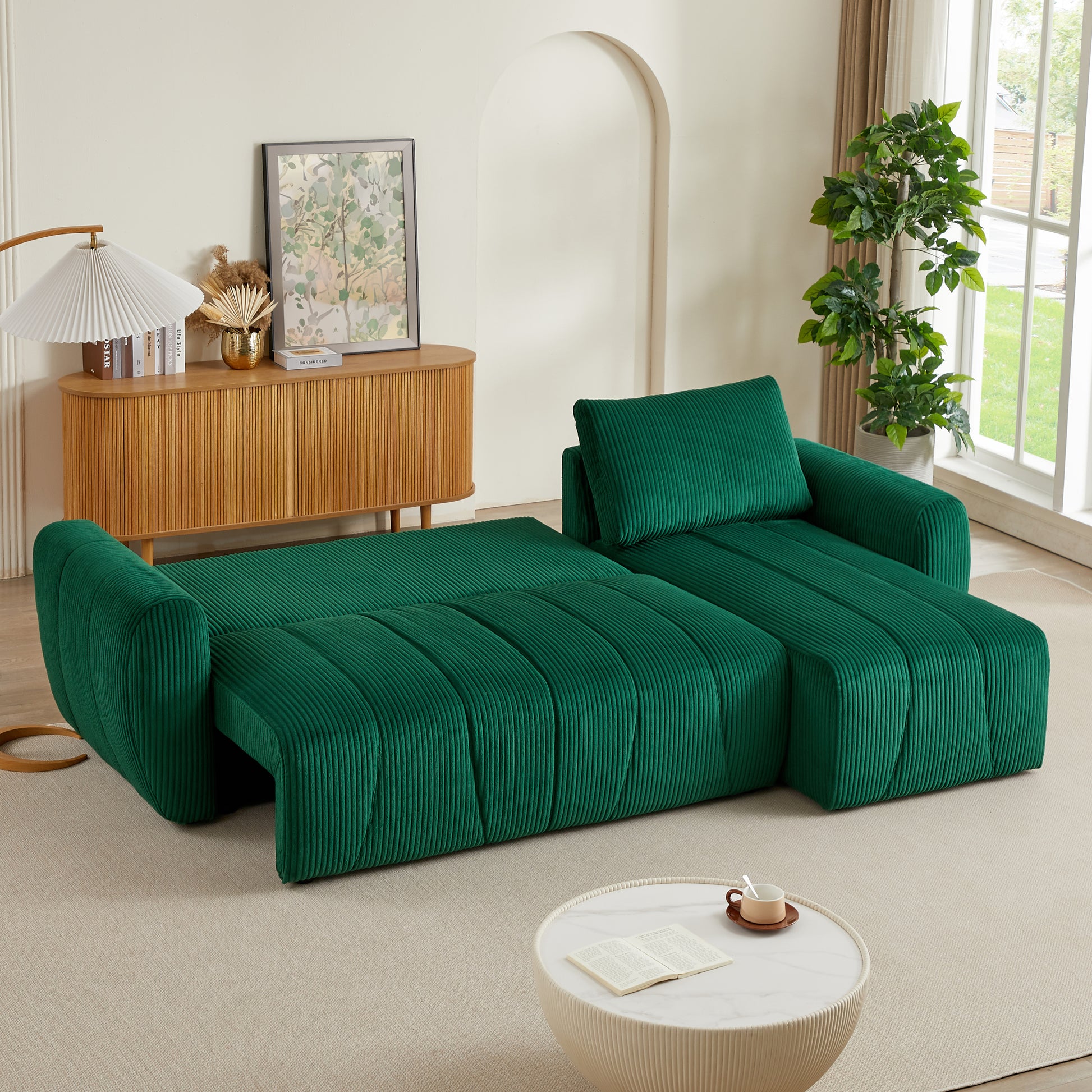 Convertible Sectional Sofa Couch, Modern Fabric 3 Seater L Shaped Couch For Living Room, Apartment, Office, Small Space Dark Green Corduroy 5 Seat