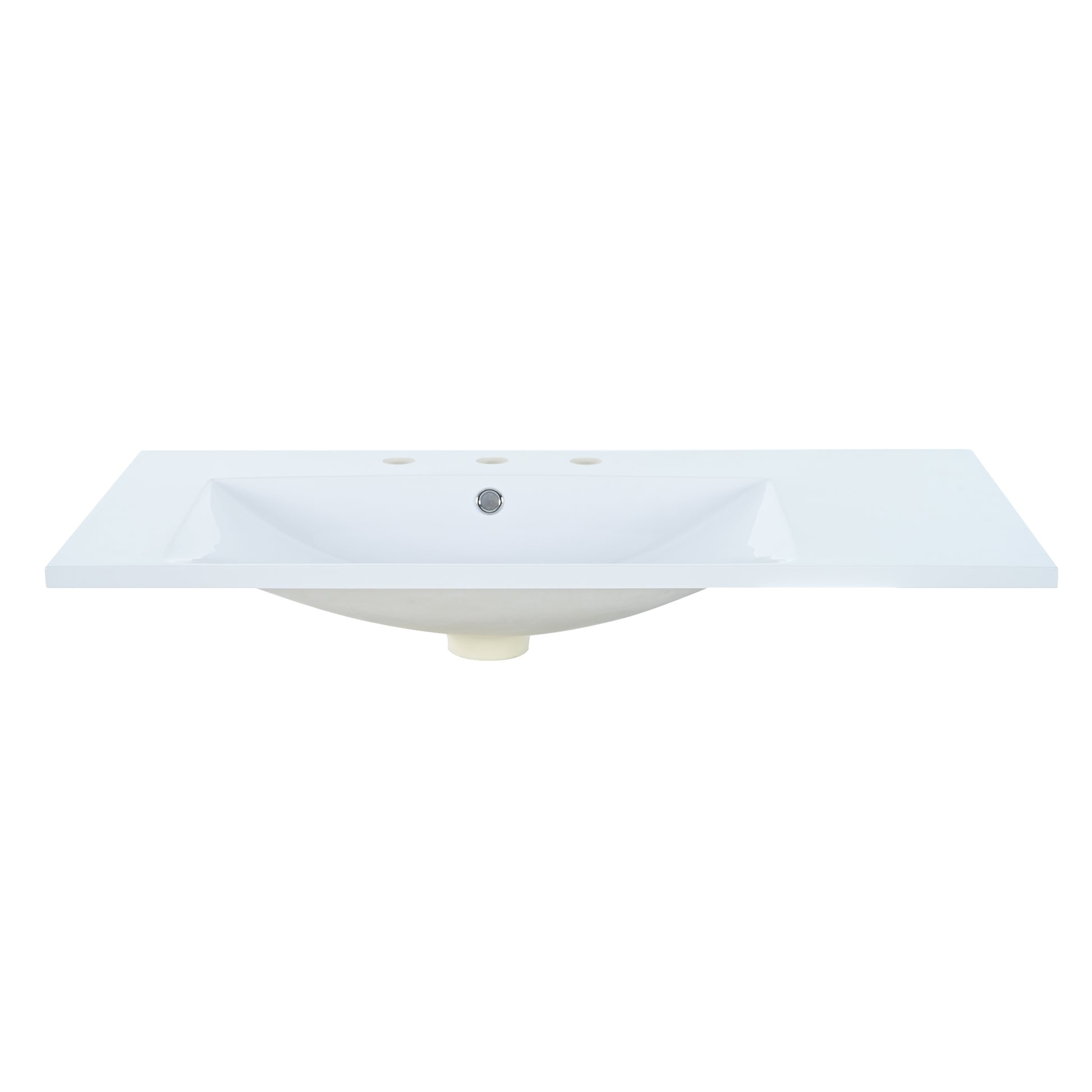 36" Single Bathroom Basin Sink, Left Offset Sink Vanity Top Only, 3 Faucet Holes, Resin White Bathroom Resin