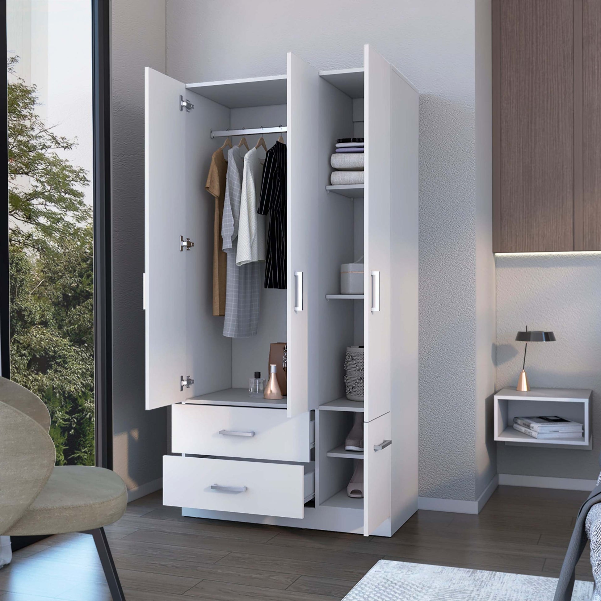 White 4 Door 2 Drawer Armoire White Bedroom Melamine